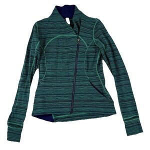 Lululemon Precision Green Cyber Jungle Blue Front Zip Jacket Women's Size‎ 10